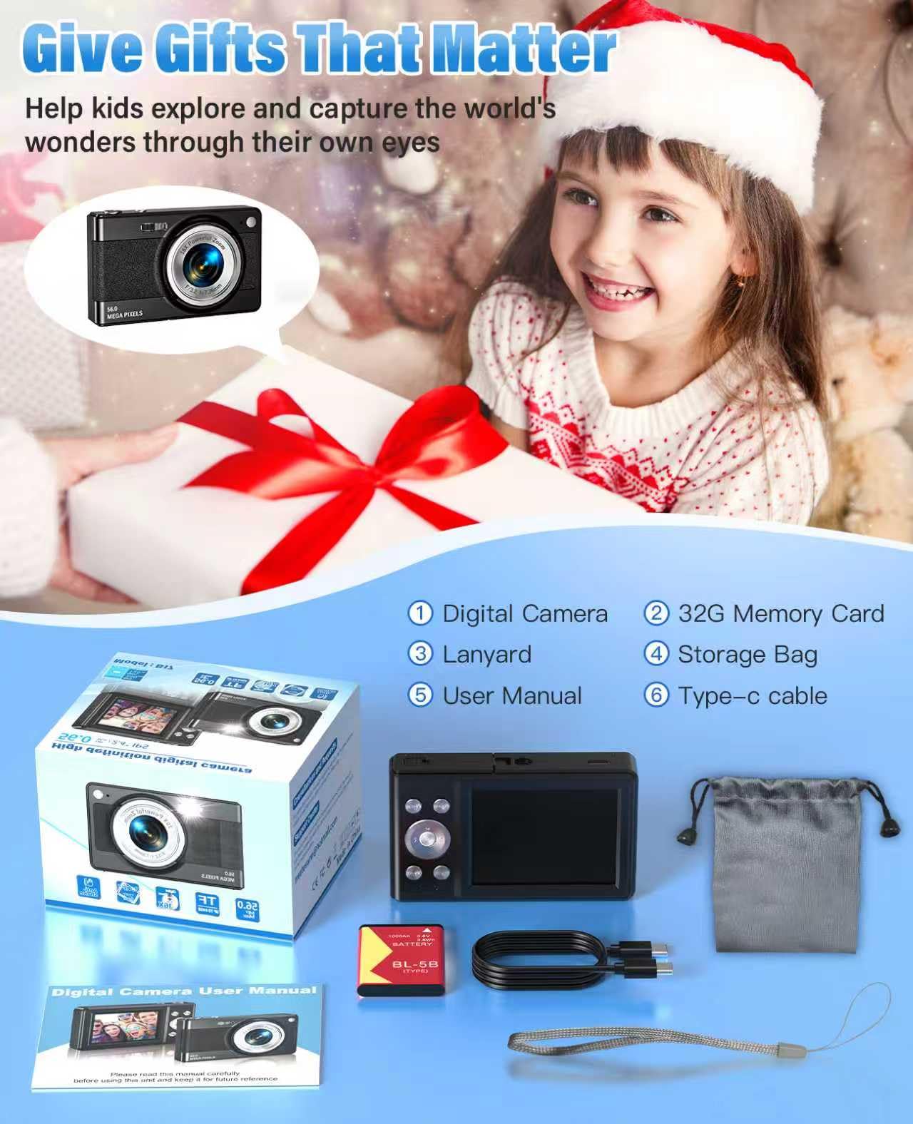 Amazon.com : Digital Camera for Kids, FHD 1080P 56MP Autofocus